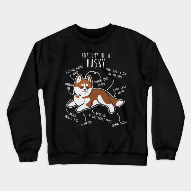 Red Siberian Husky Dog Anatomy Crewneck Sweatshirt by Psitta